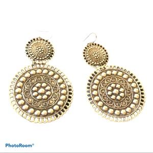Hippie Whimsigoth‎ Large Detailed Silver Circles Stamped Earrings
